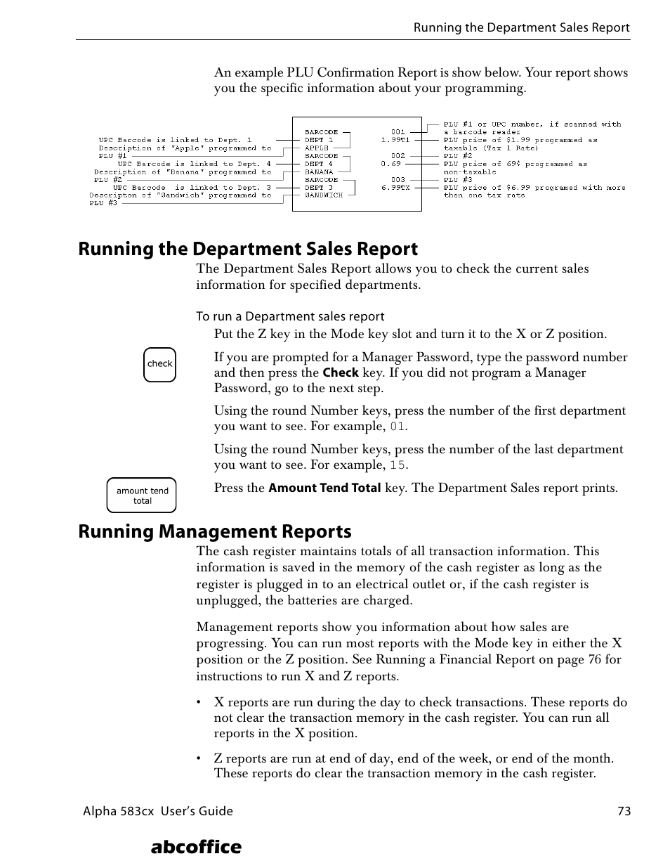 Running the department sales report, Running management reports, Abcoffice | ABC Office ROYAL Alpha 583cx User Manual | Page 79 / 138