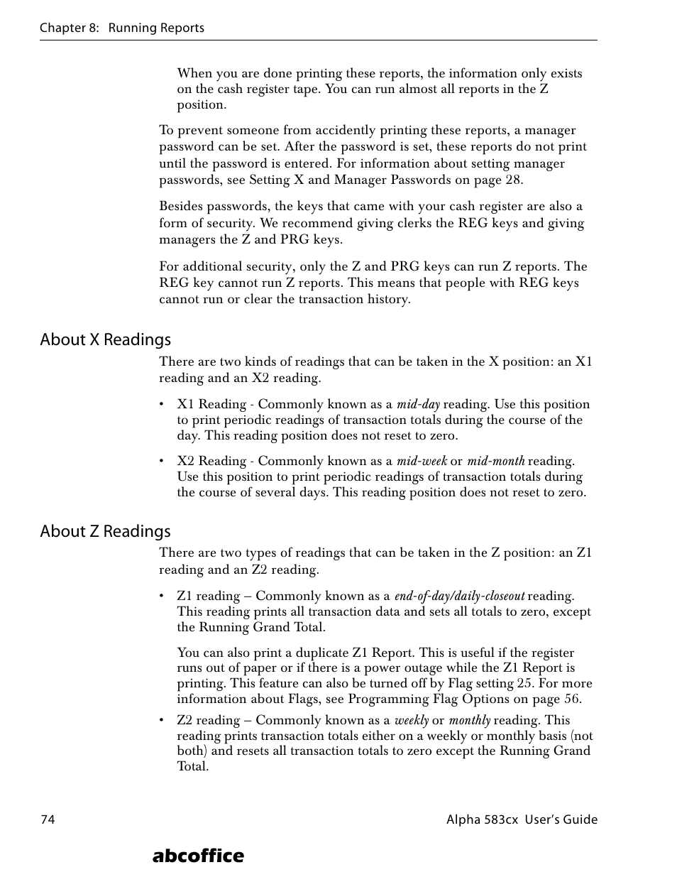 About x readings, About z readings, Abcoffice | ABC Office ROYAL Alpha 583cx User Manual | Page 80 / 138