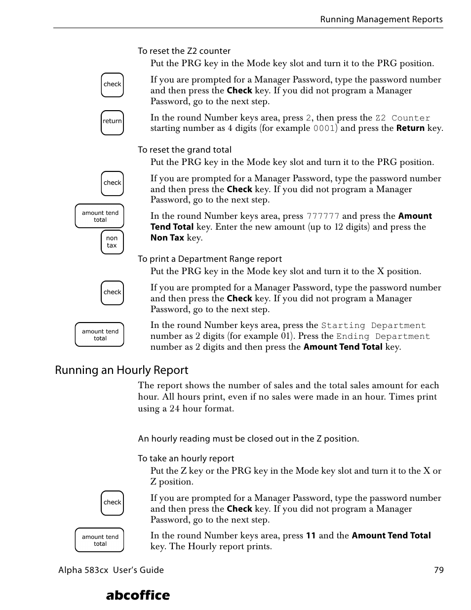 Running an hourly report, Abcoffice | ABC Office ROYAL Alpha 583cx User Manual | Page 85 / 138