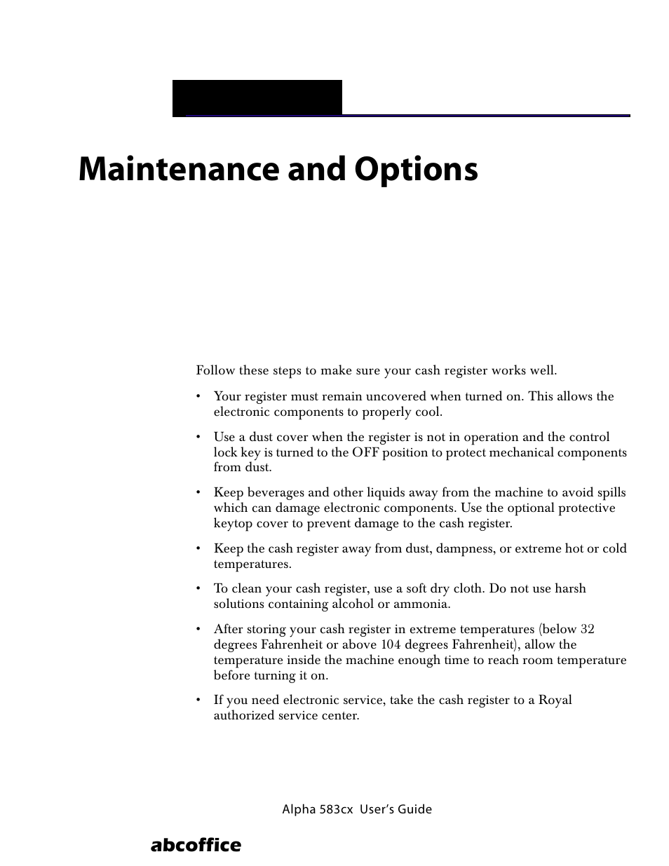 Maintenance and options, 9 maintenance and options, Abcoffice | Hapter | ABC Office ROYAL Alpha 583cx User Manual | Page 87 / 138