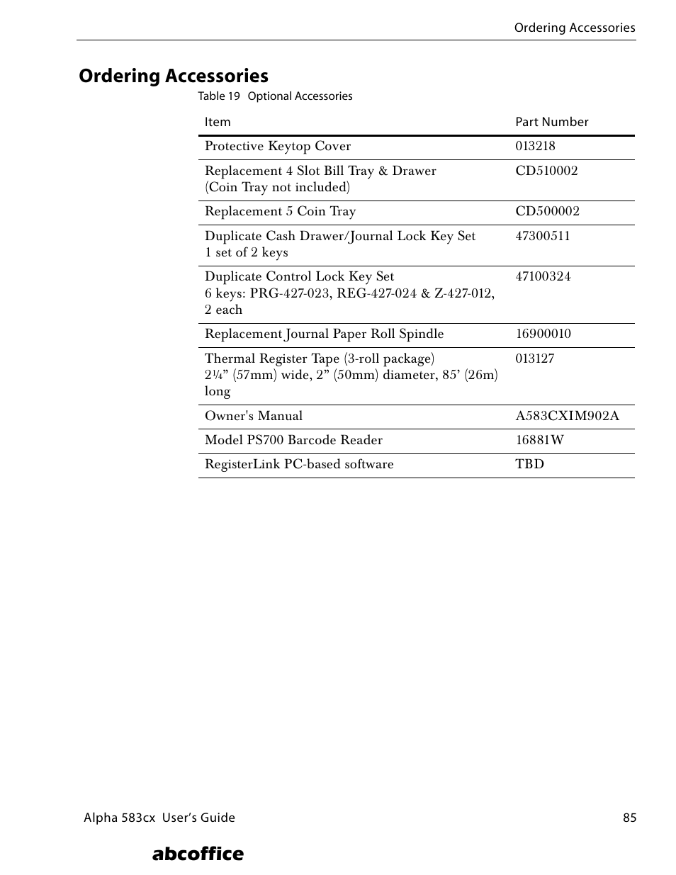 Ordering accessories, Abcoffice | ABC Office ROYAL Alpha 583cx User Manual | Page 91 / 138