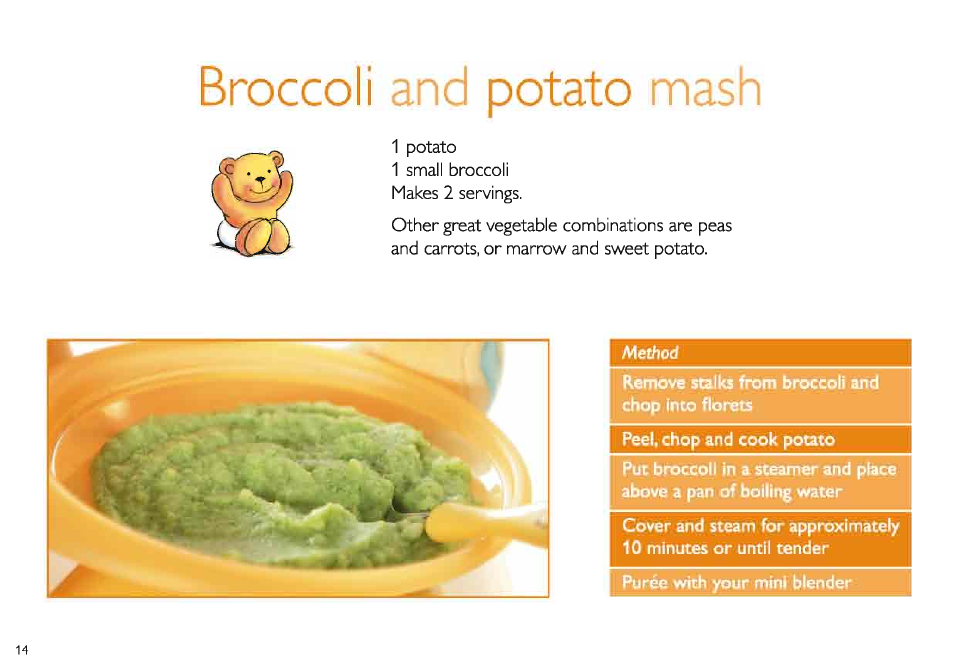 Broccoli, Potato, Peelfchop and cook potato | Broccoli potato | Philips Set aus AVENT Minimixer + Zubehör User Manual | Page 14 / 40