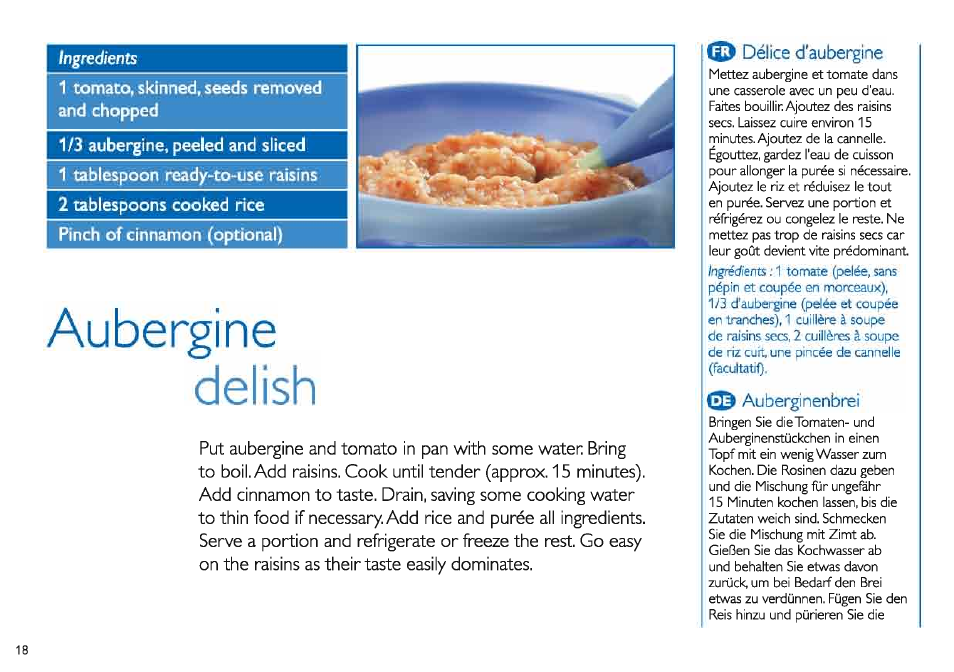 0 délice d’aubergine, 315 auberginenbnet, Aubergine delish | Philips Set aus AVENT Minimixer + Zubehör User Manual | Page 18 / 40