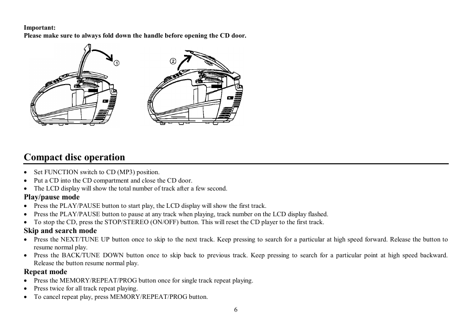 Compact disc operation | Hyundai H-1411 User Manual | Page 6 / 16