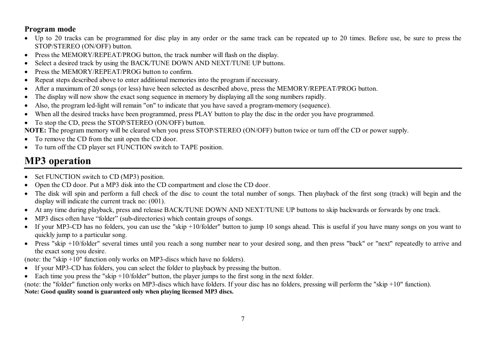 Mp3 operation | Hyundai H-1411 User Manual | Page 7 / 16