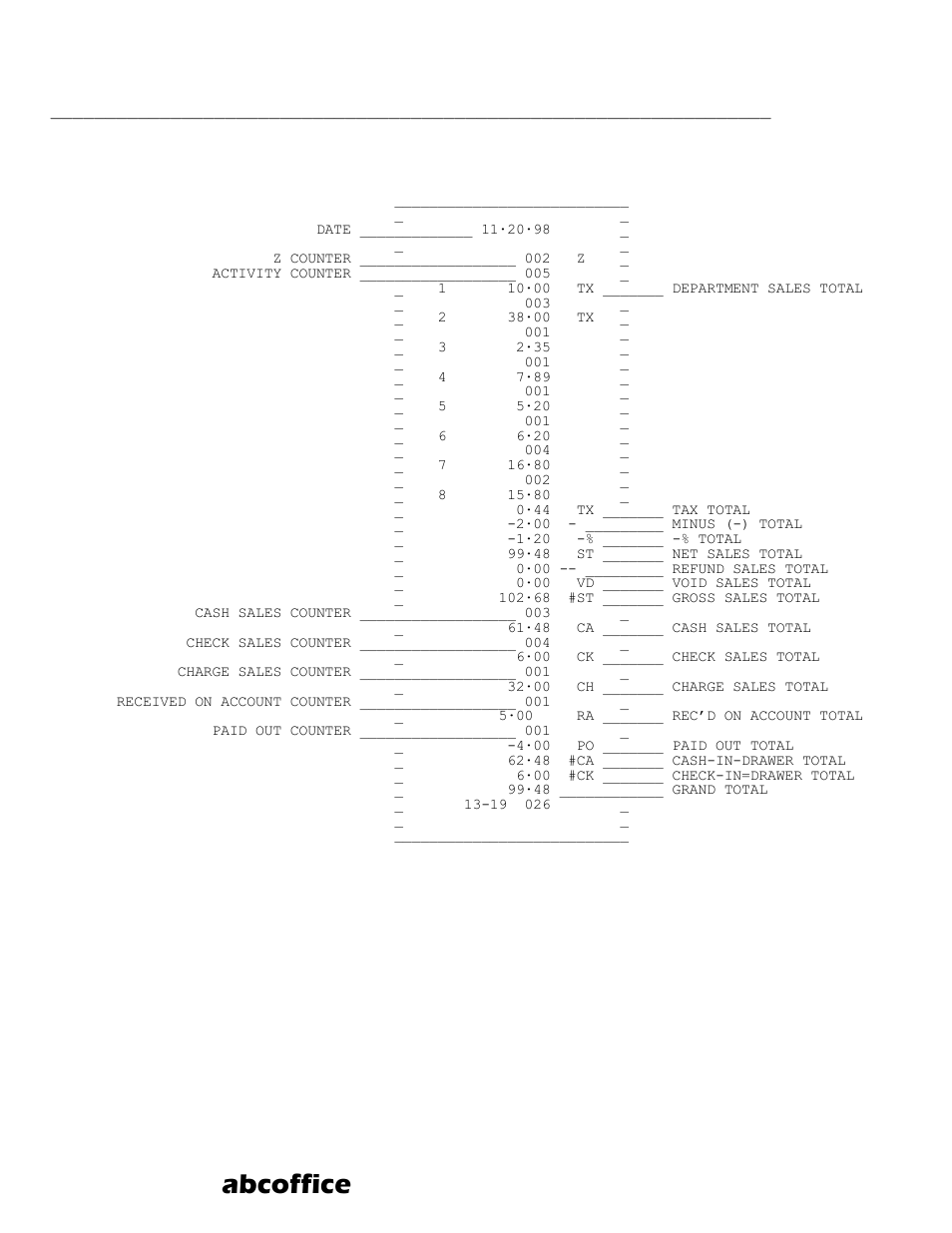 Abcoffice, Sample management report | ABC Office ROYAL 110CX User Manual | Page 150 / 160
