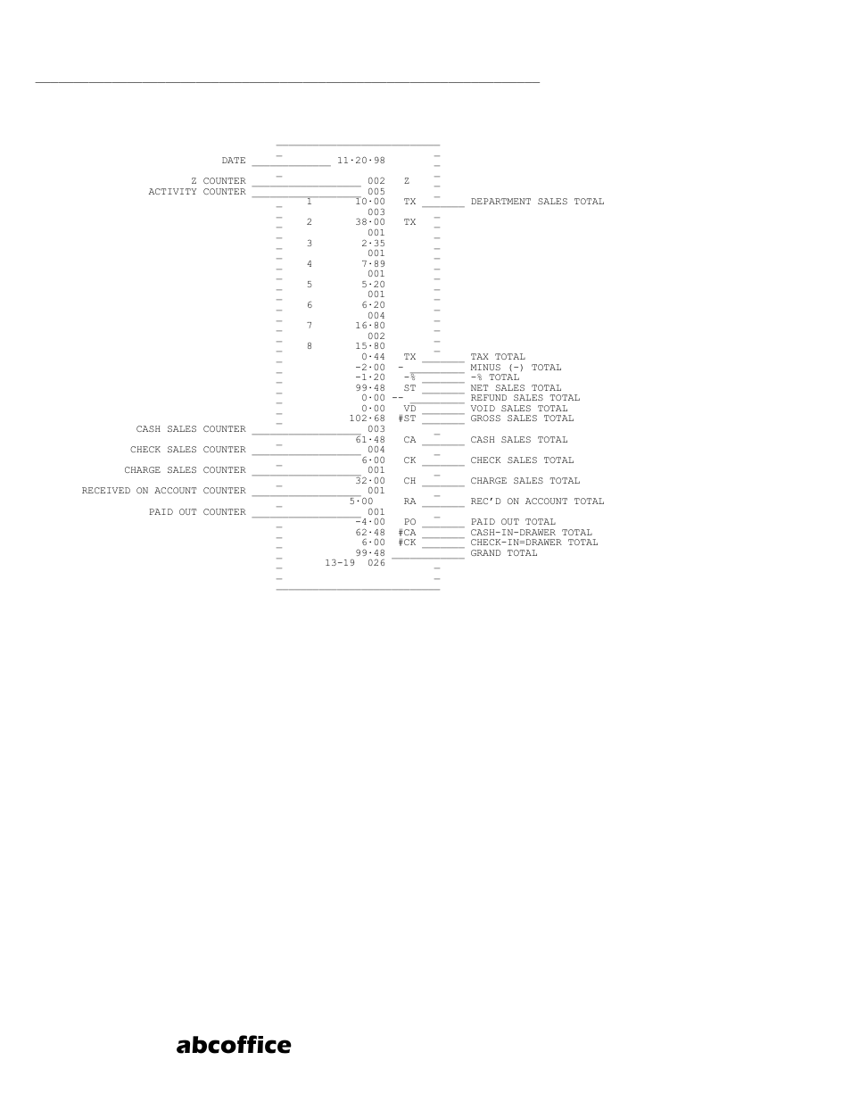 Abcoffice, Sample management report | ABC Office ROYAL 110CX User Manual | Page 43 / 160