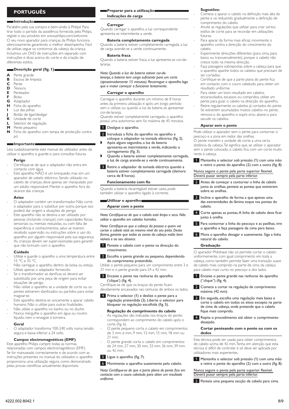 Português | Philips Regolacapelli User Manual | Page 8 / 9