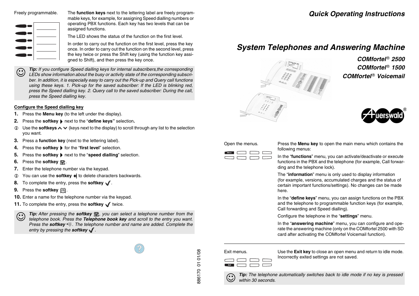 Auerswald Quick Operating Instructions (1.391 KB) COMfortel 1500 User Manual | 2 pages