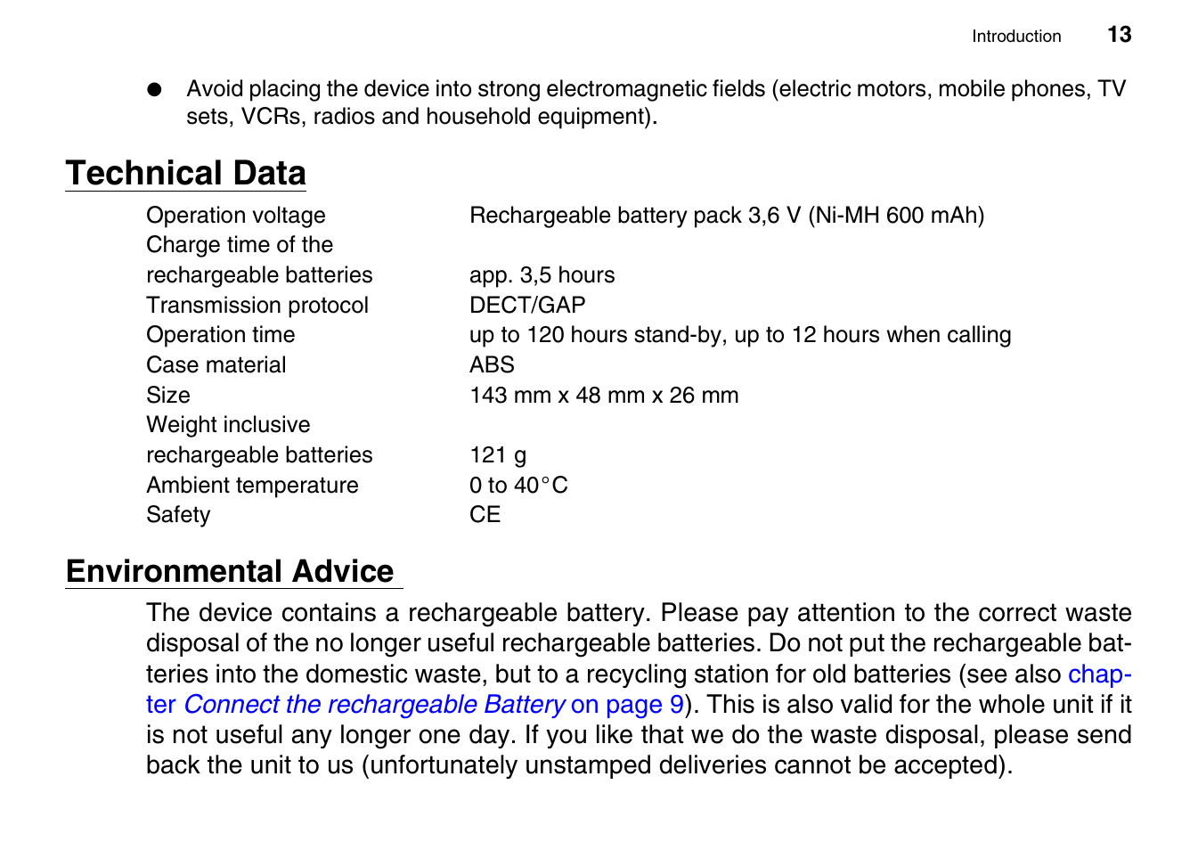 Technical data, Environmental advice | Auerswald 800 User Manual | Page 13 / 52