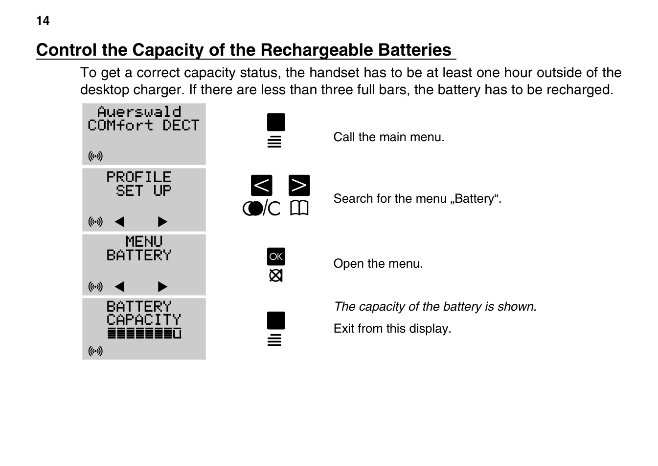 Control the capacity of the rechargeable batteries | Auerswald 800 User Manual | Page 14 / 52