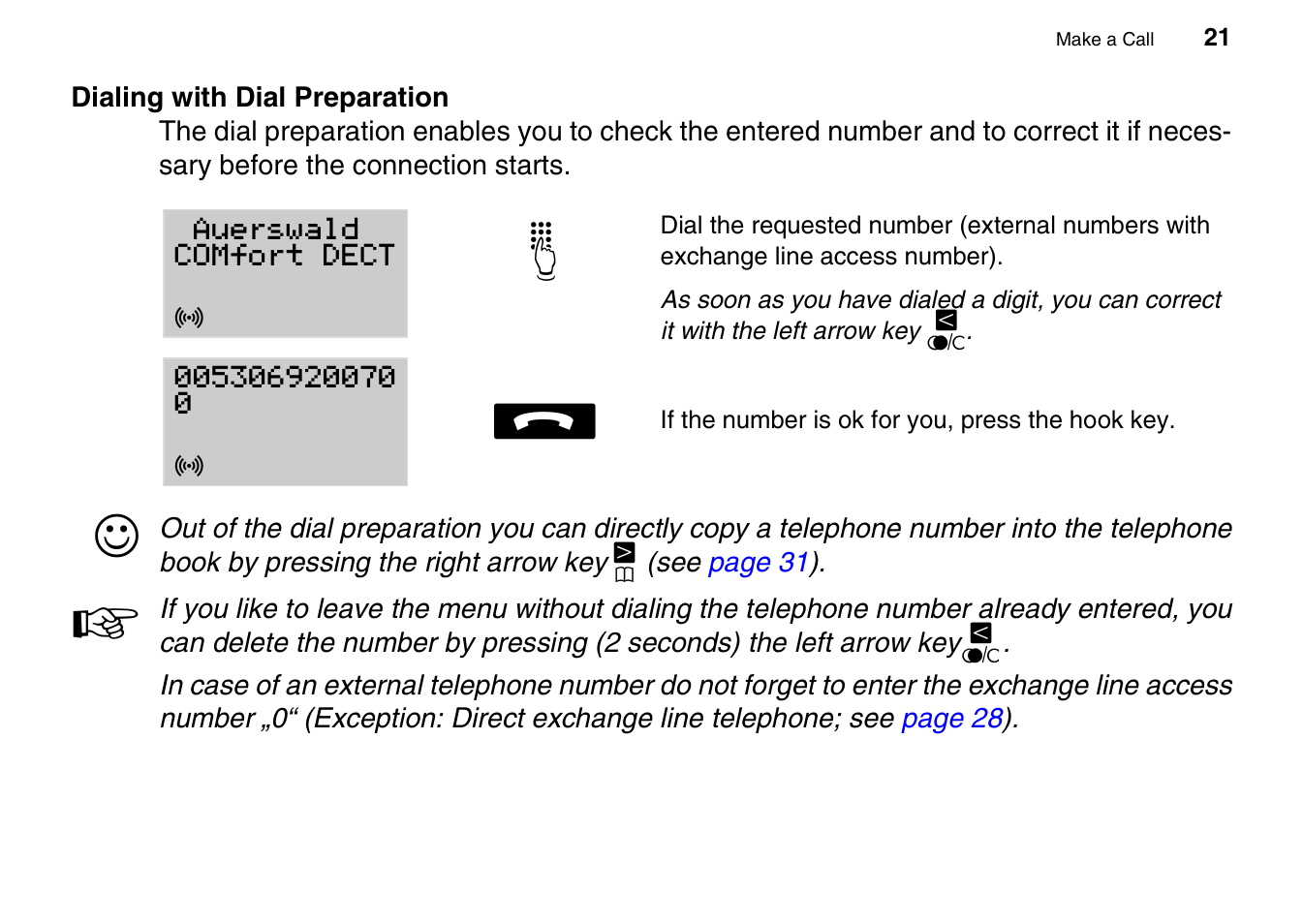 Dialing with dial preparation | Auerswald 800 User Manual | Page 21 / 52