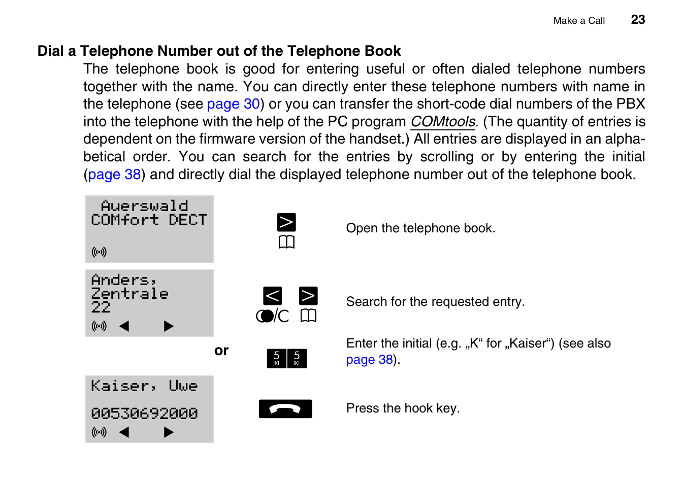 Dial a telephone number out of the telephone book | Auerswald 800 User Manual | Page 23 / 52