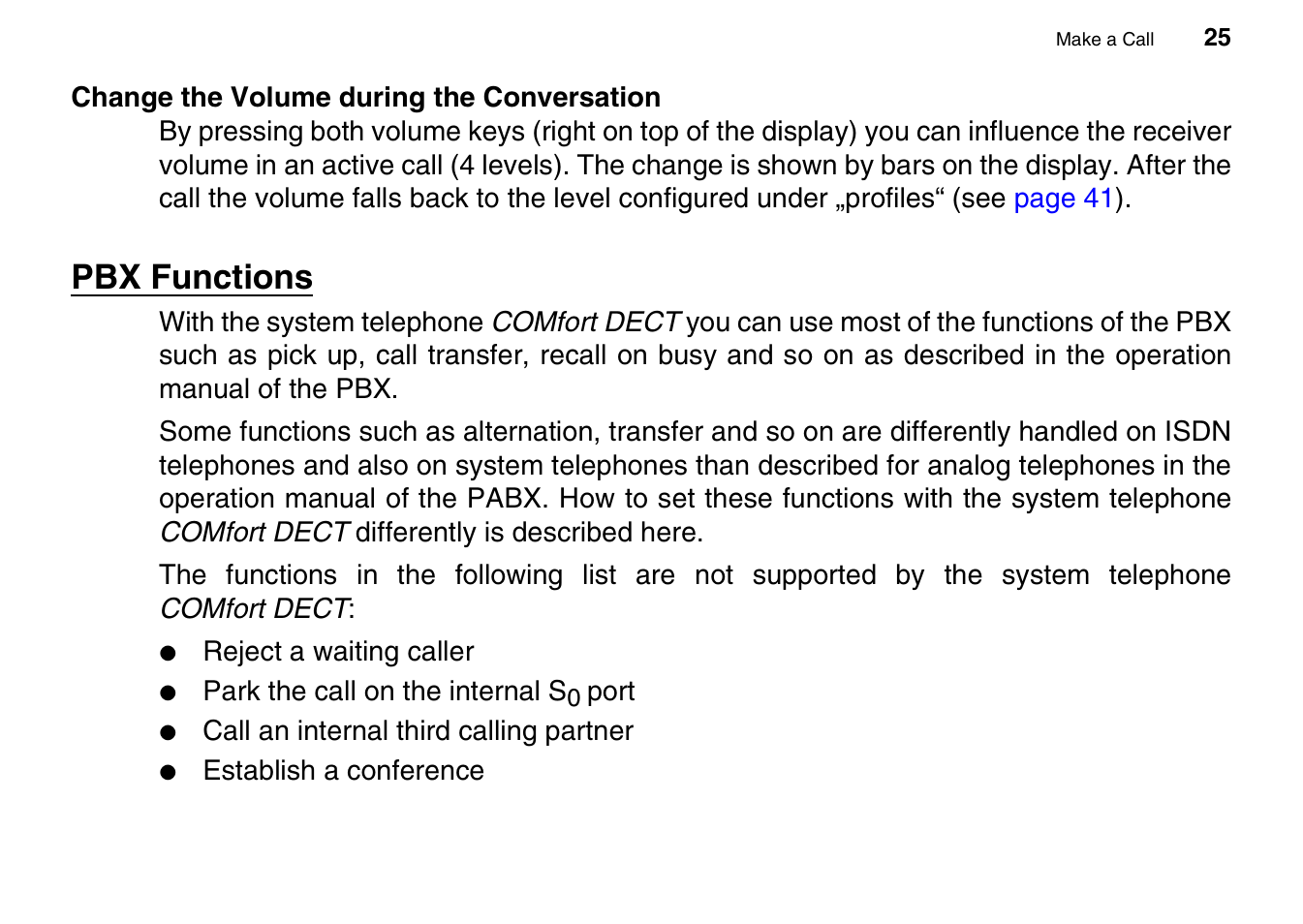 Change the volume during the conversation, Pbx functions | Auerswald 800 User Manual | Page 25 / 52