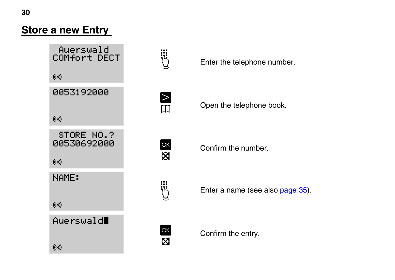 Store a new entry | Auerswald 800 User Manual | Page 30 / 52