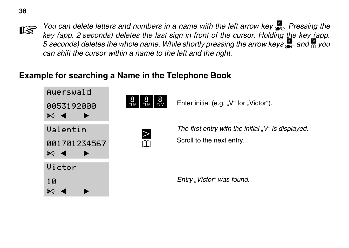 Example for searching a name in the telephone book | Auerswald 800 User Manual | Page 38 / 52