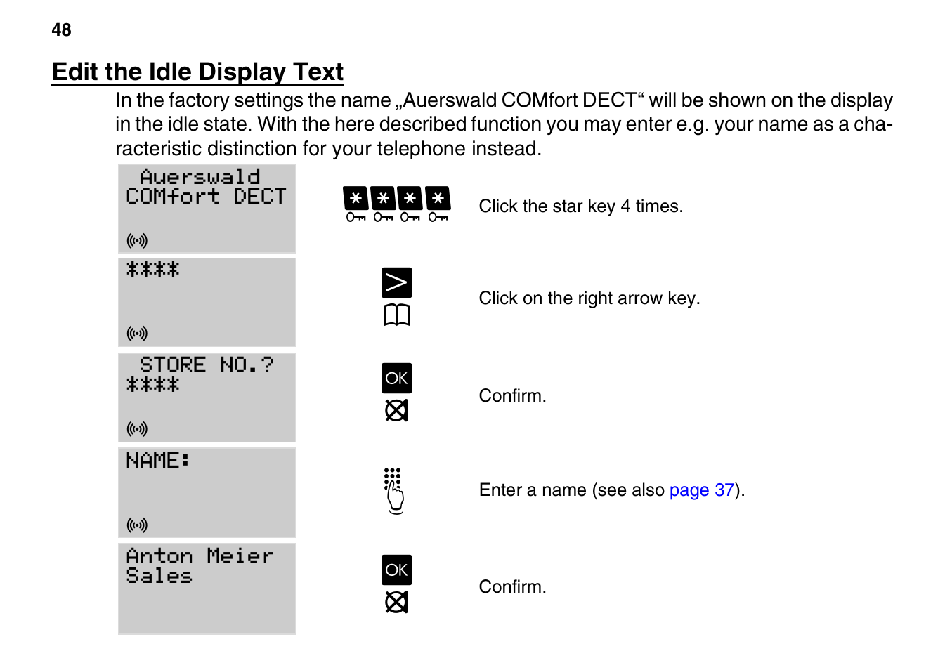 Edit the idle display text | Auerswald 800 User Manual | Page 48 / 52