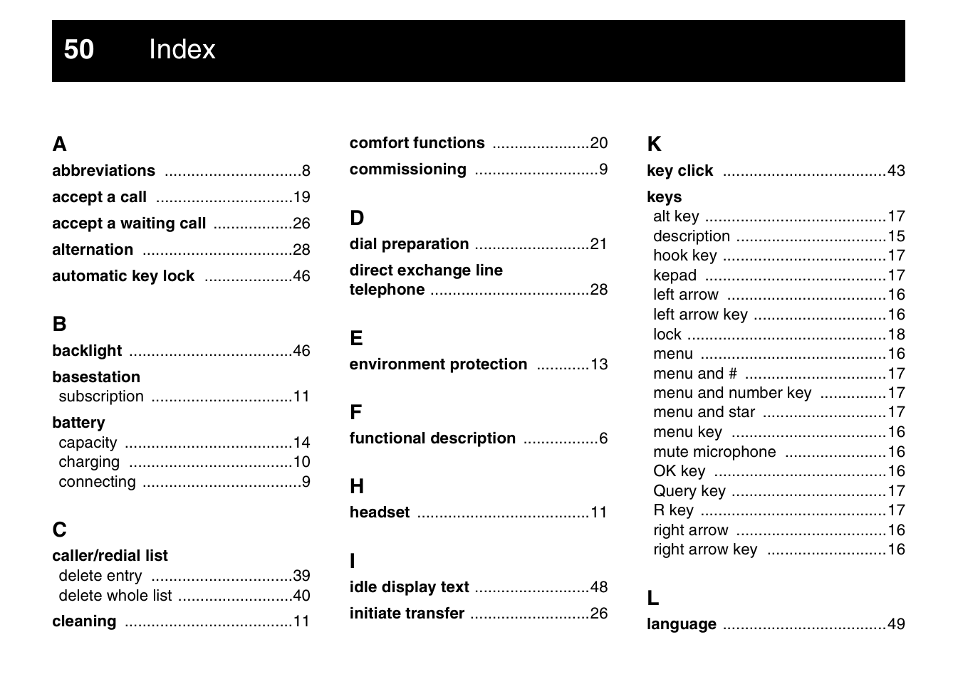 Index, 50 index | Auerswald 800 User Manual | Page 50 / 52