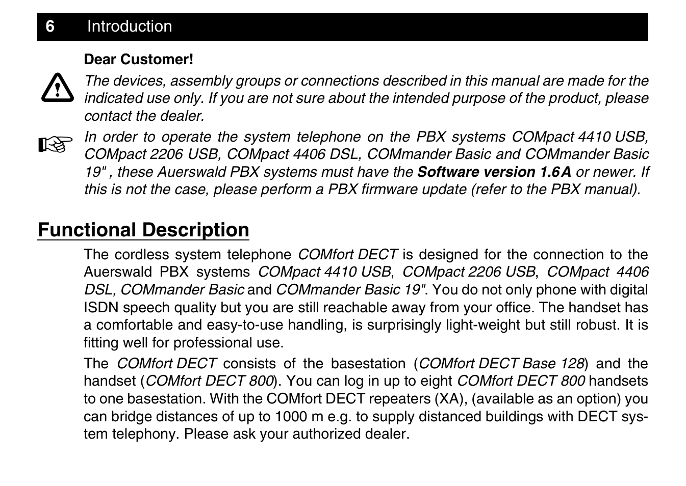 Introduction, Functional description | Auerswald 800 User Manual | Page 6 / 52