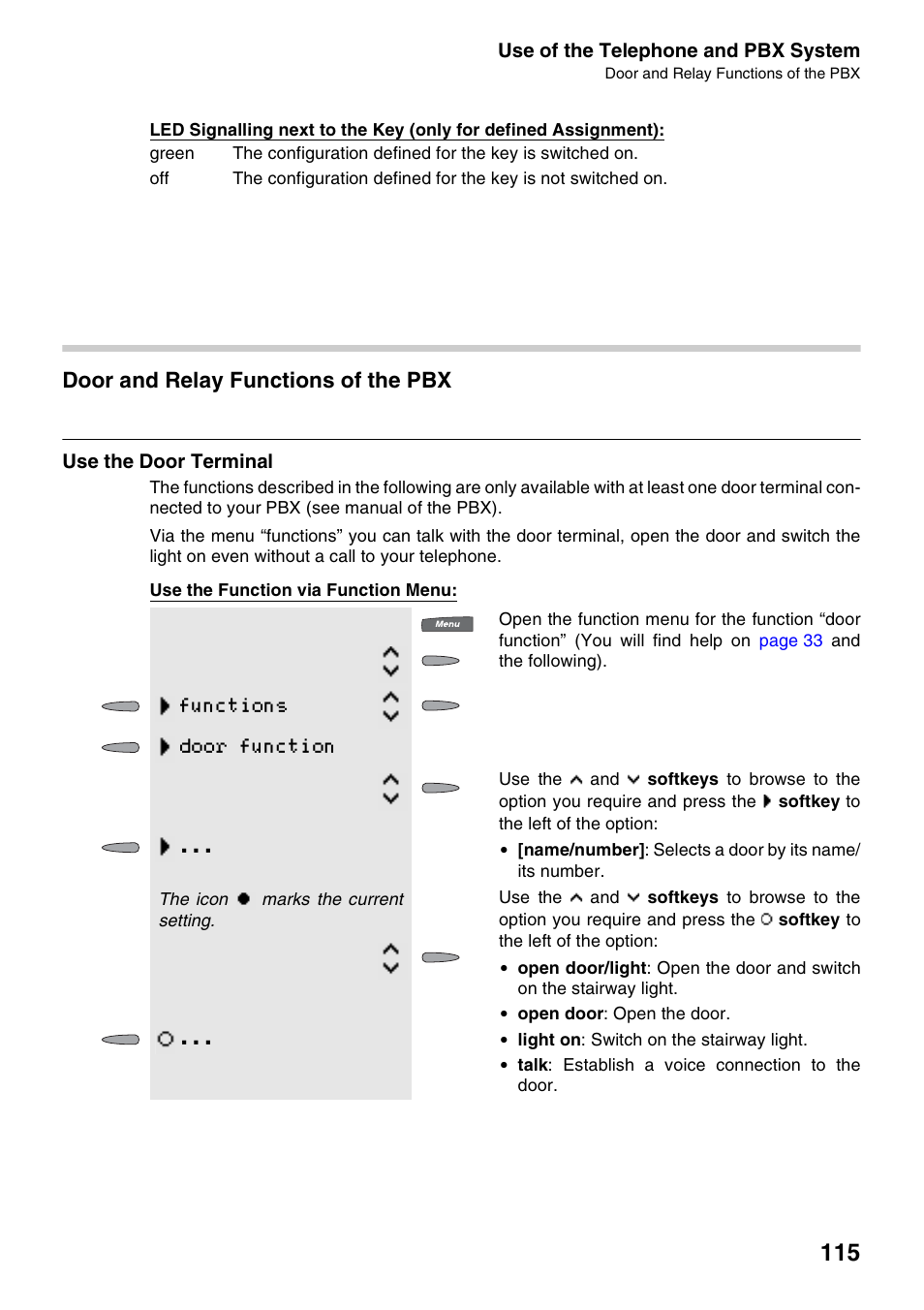 Door and relay functions of the pbx, Use the door terminal, Functions door function | Auerswald 2500 User Manual | Page 115 / 236