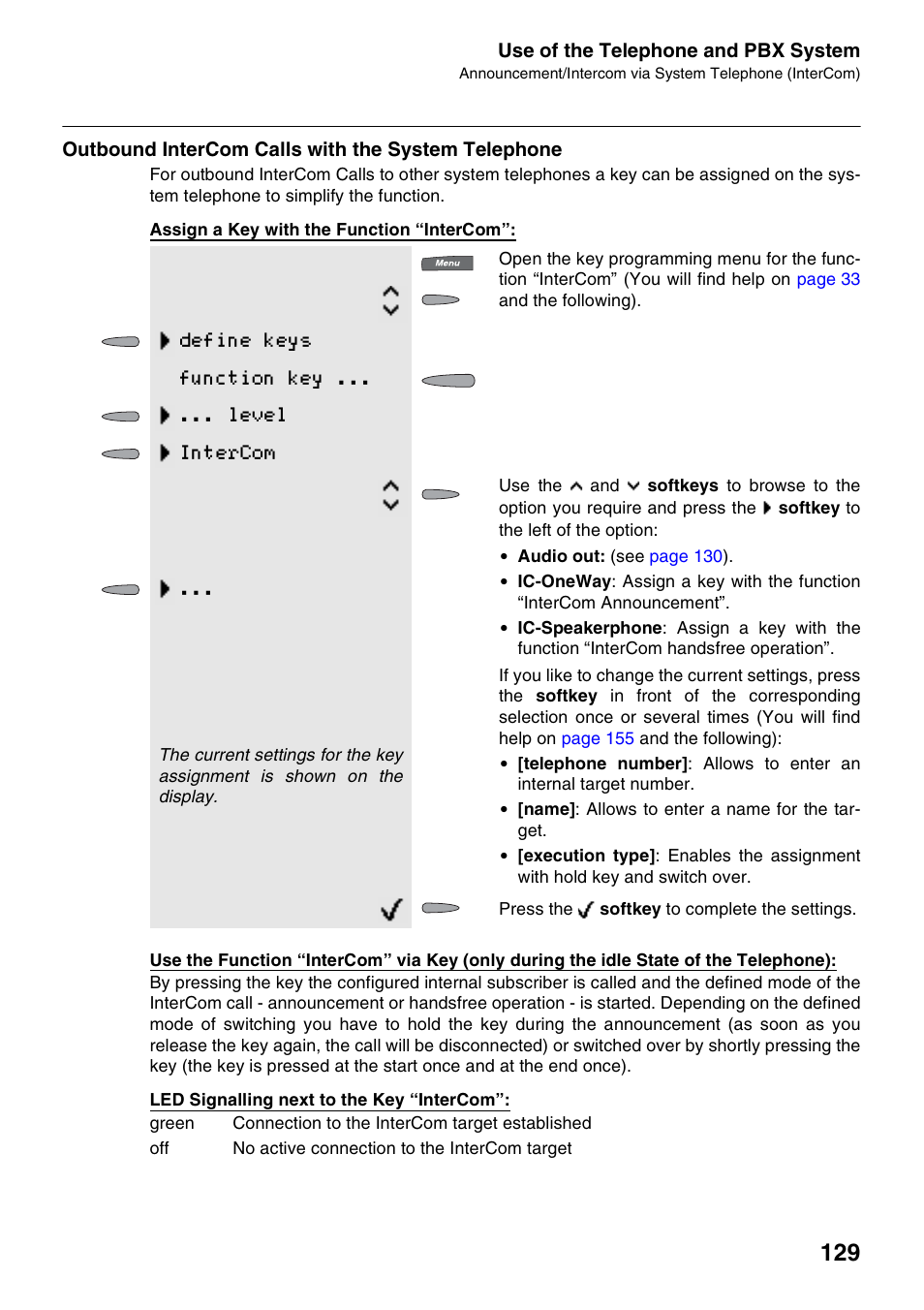 Outbound intercom calls with the system telephone, Define keys function key ... ... level intercom | Auerswald 2500 User Manual | Page 129 / 236