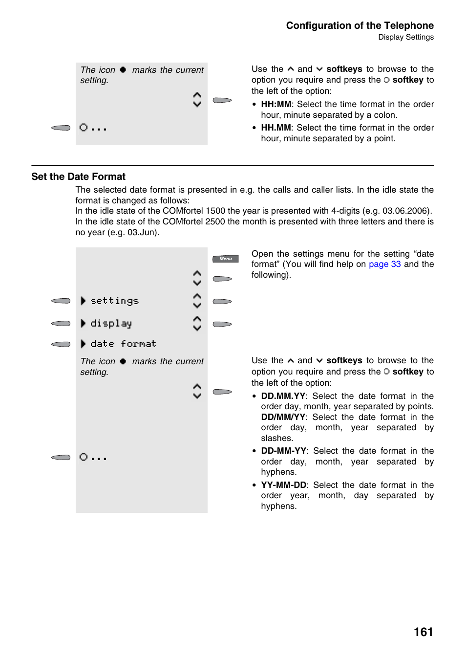 Set the date format, Settings display date format | Auerswald 2500 User Manual | Page 161 / 236