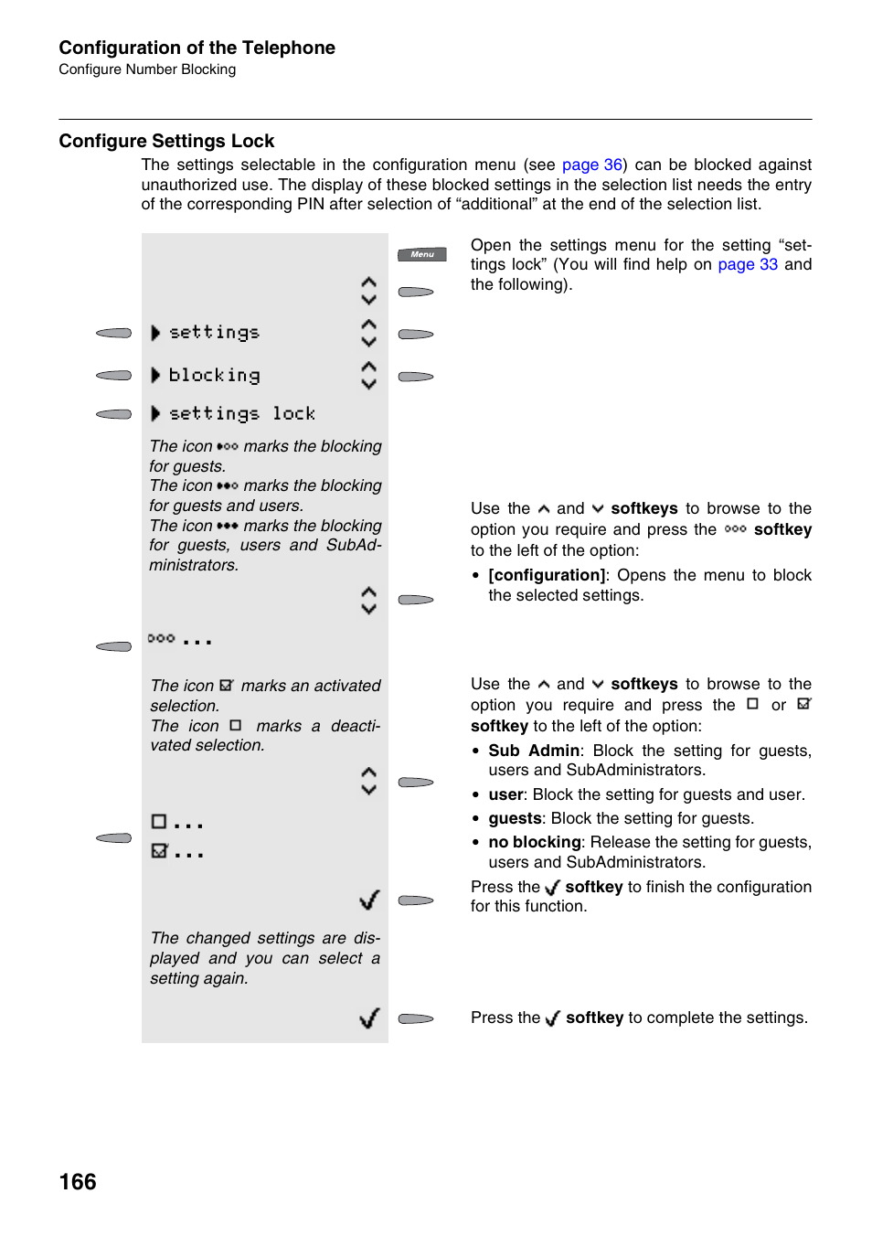 Configure settings lock, Settings blocking settings lock | Auerswald 2500 User Manual | Page 166 / 236