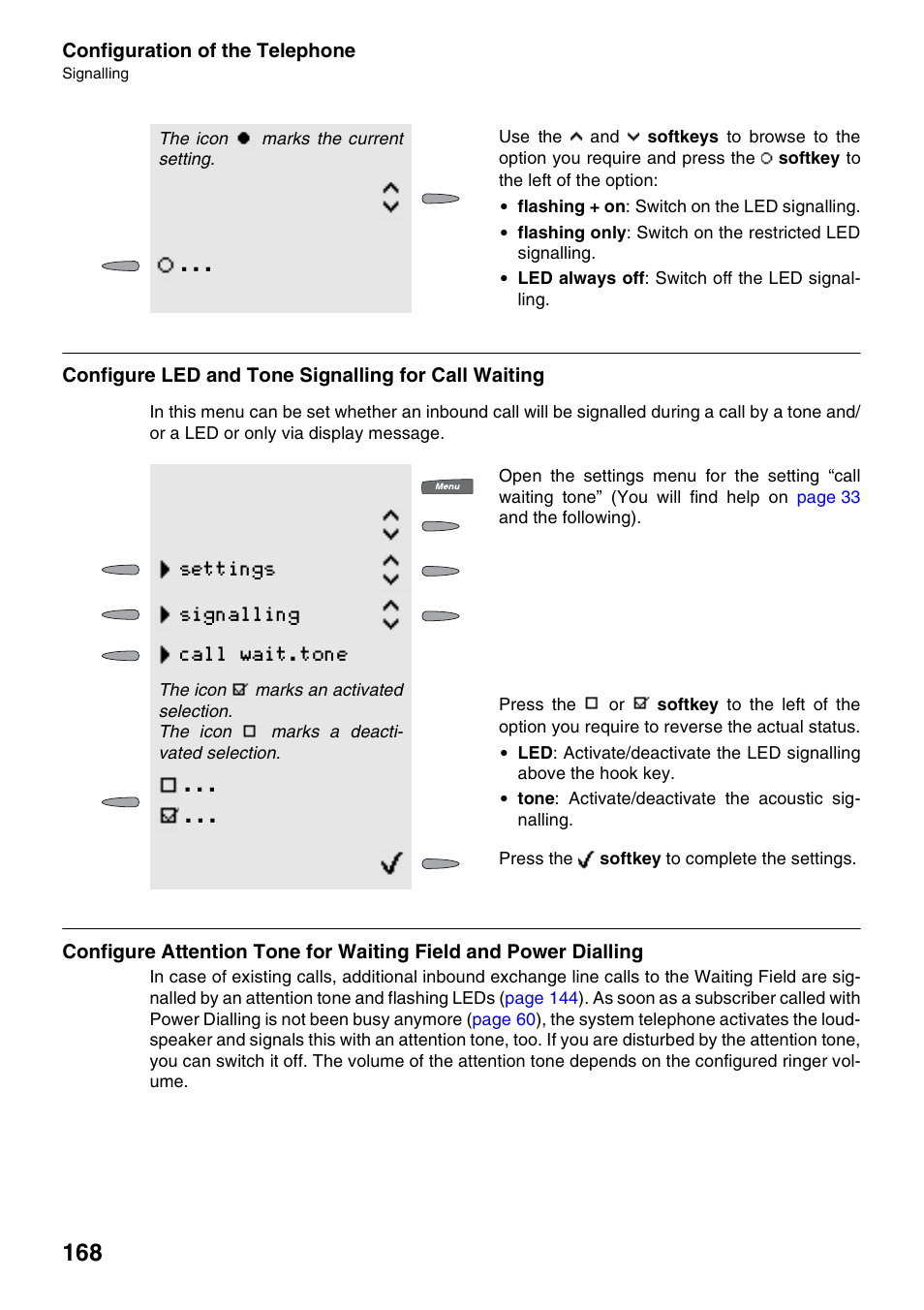 Configure led and tone signalling for call waiting, Ng signal, Settings signalling call wait.tone | Auerswald 2500 User Manual | Page 168 / 236