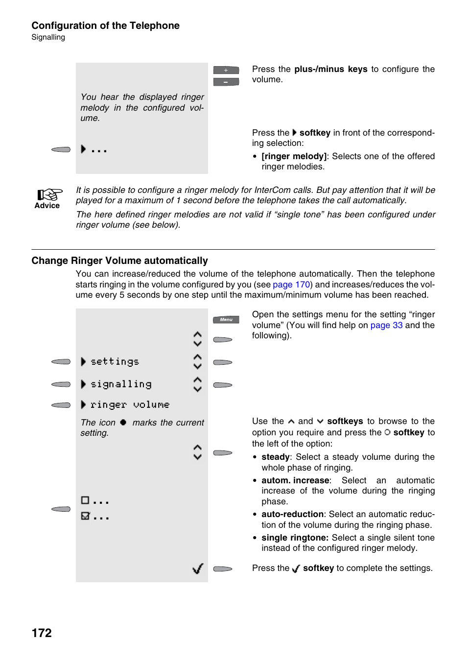 Change ringer volume automatically, Settings signalling ringer volume | Auerswald 2500 User Manual | Page 172 / 236