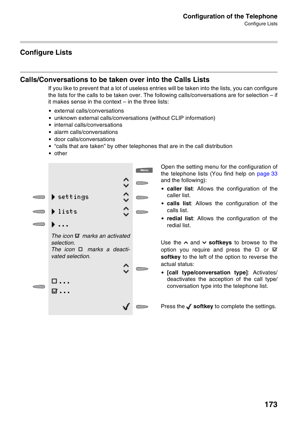 Configure lists, Settings lists | Auerswald 2500 User Manual | Page 173 / 236