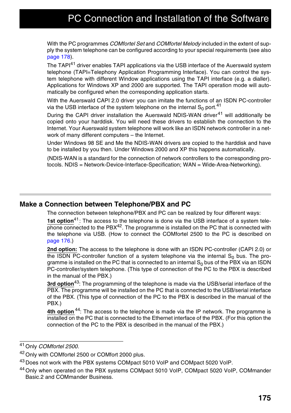 Pc connection and installation of the software, Make a connection between telephone/pbx and pc | Auerswald 2500 User Manual | Page 175 / 236