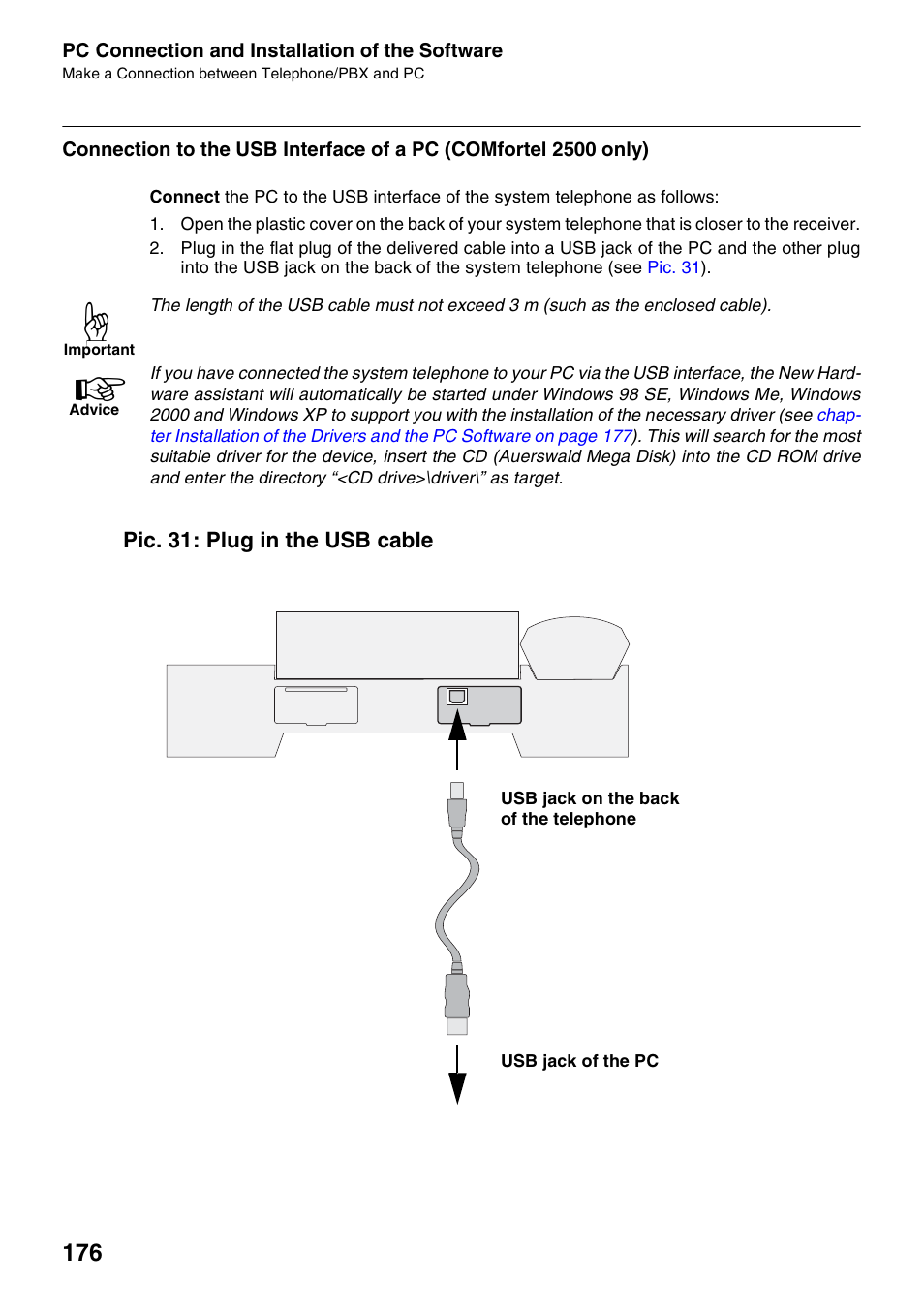Pic. 31 : plug in the usb cable, Pic. 31: plug in the usb cable | Auerswald 2500 User Manual | Page 176 / 236
