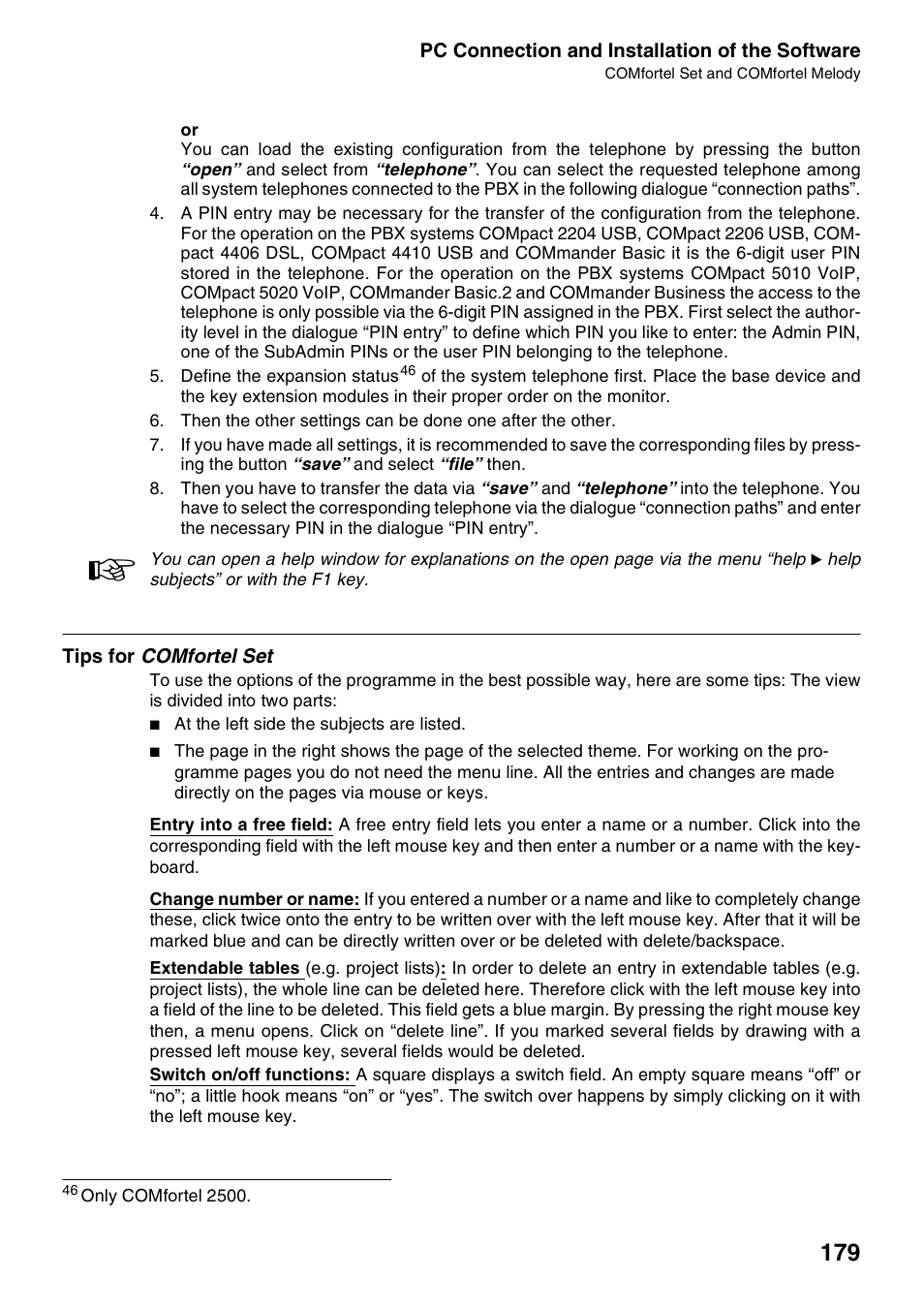 Tips for comfortel set, Tips for | Auerswald 2500 User Manual | Page 179 / 236