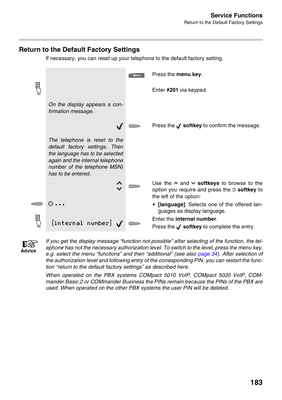 Return to the default factory settings | Auerswald 2500 User Manual | Page 183 / 236