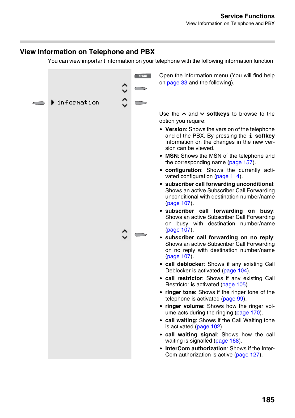 View information on telephone and pbx, Chapter, View information on | Telephone and pbx, View information on tele, Phone and pbx, Harge allowance, Chapter view, Information | Auerswald 2500 User Manual | Page 185 / 236