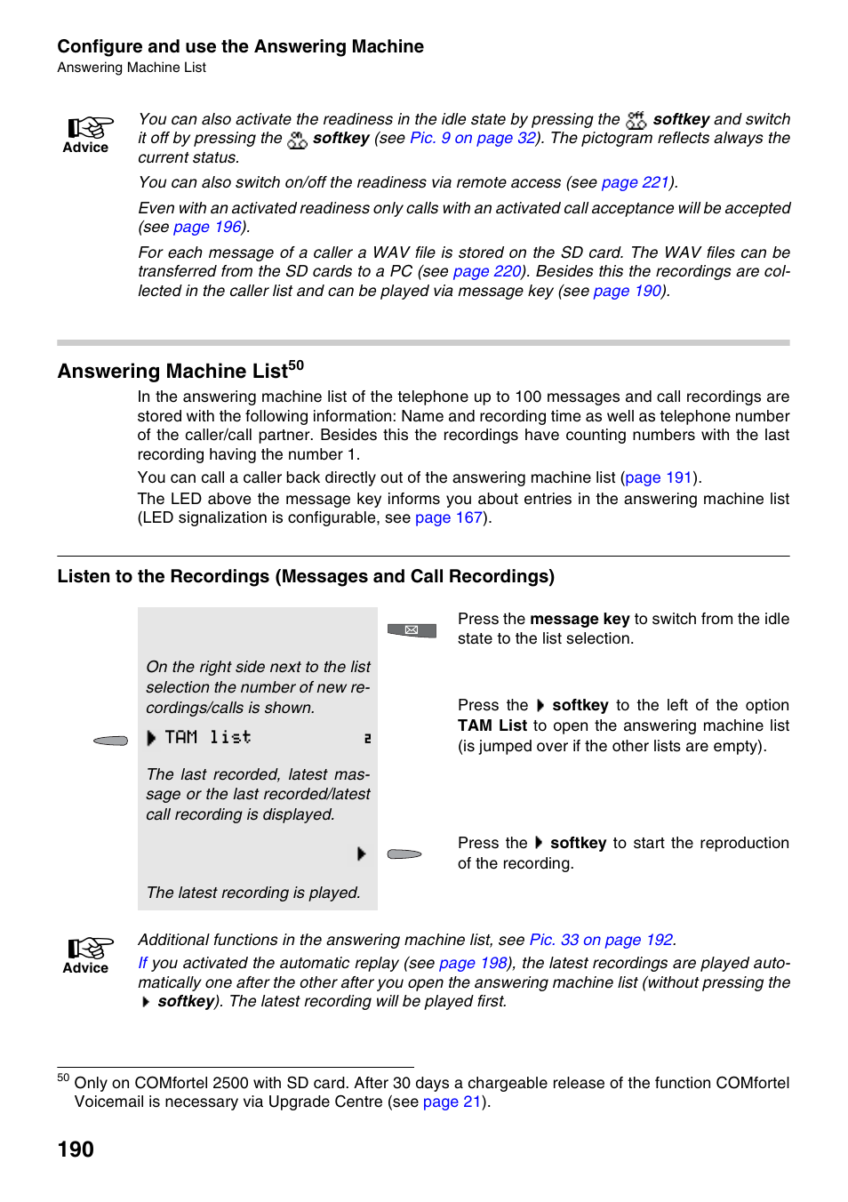 Answering machine list, Tam list 2 | Auerswald 2500 User Manual | Page 190 / 236