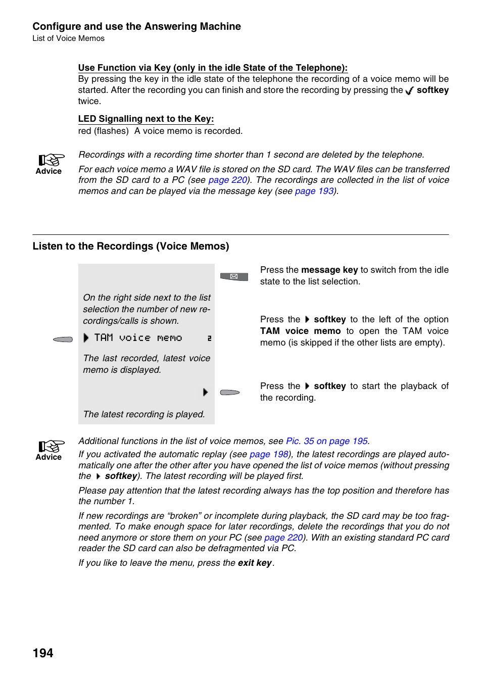 Listen to the recordings (voice memos) | Auerswald 2500 User Manual | Page 194 / 236