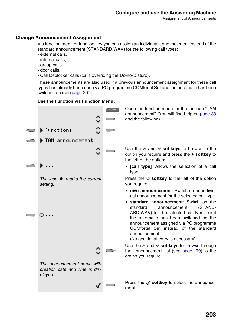 Change announcement assignment, Functions tam announcement | Auerswald 2500 User Manual | Page 203 / 236