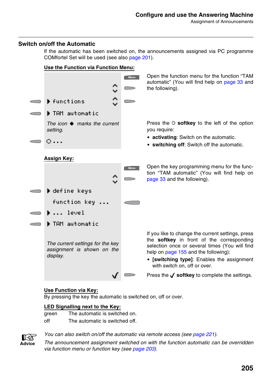 Switch on/off the automatic, Functions tam automatic | Auerswald 2500 User Manual | Page 205 / 236