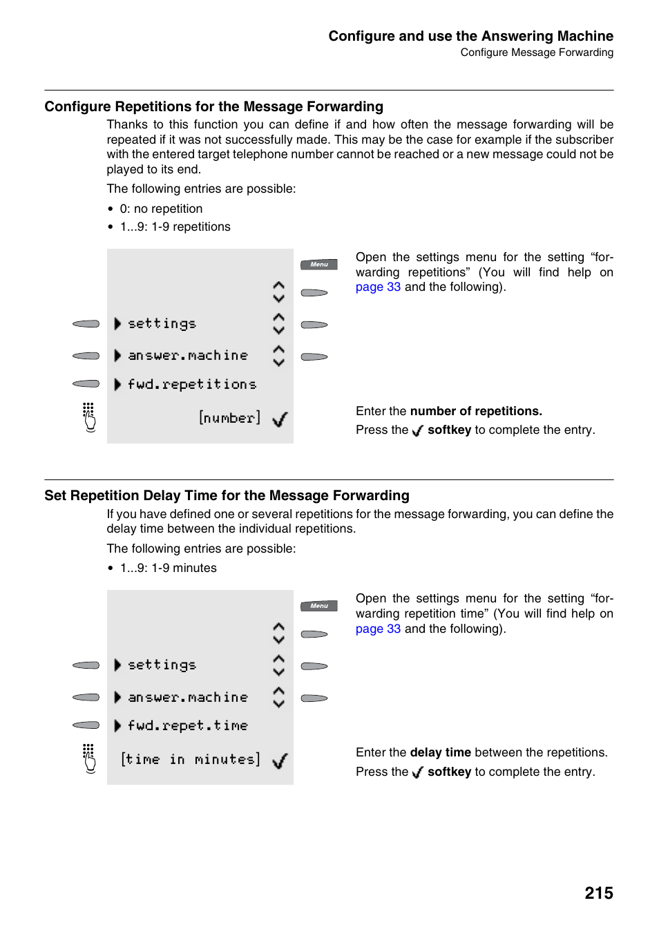 Configure repetitions for the message forwarding, Ions | Auerswald 2500 User Manual | Page 215 / 236