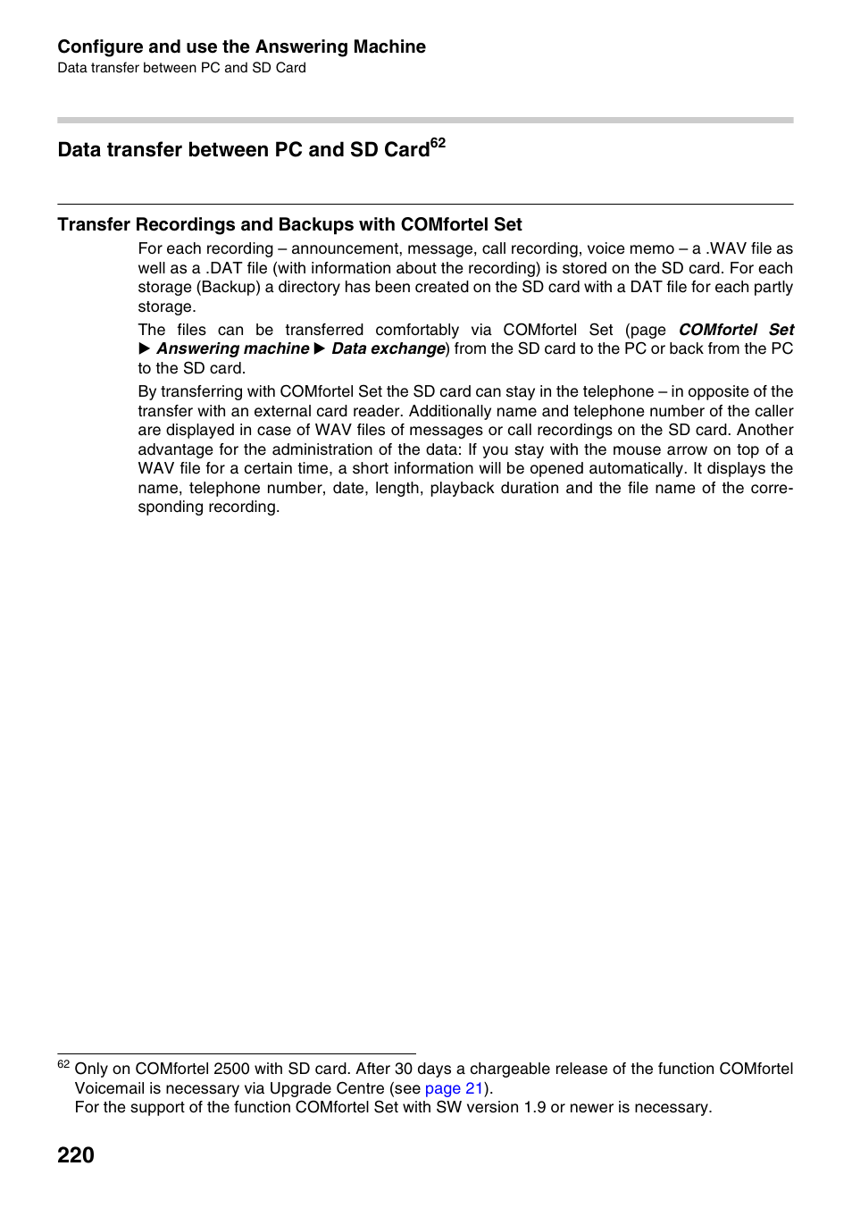 Data transfer between pc and sd card, Transfer recordings and backups with comfortel set, Or you c | Auerswald 2500 User Manual | Page 220 / 236
