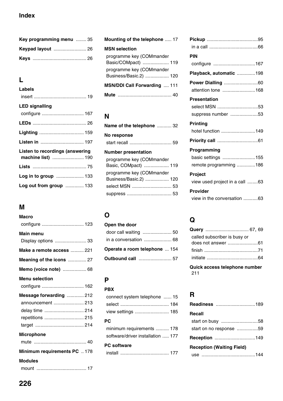 Index | Auerswald 2500 User Manual | Page 226 / 236