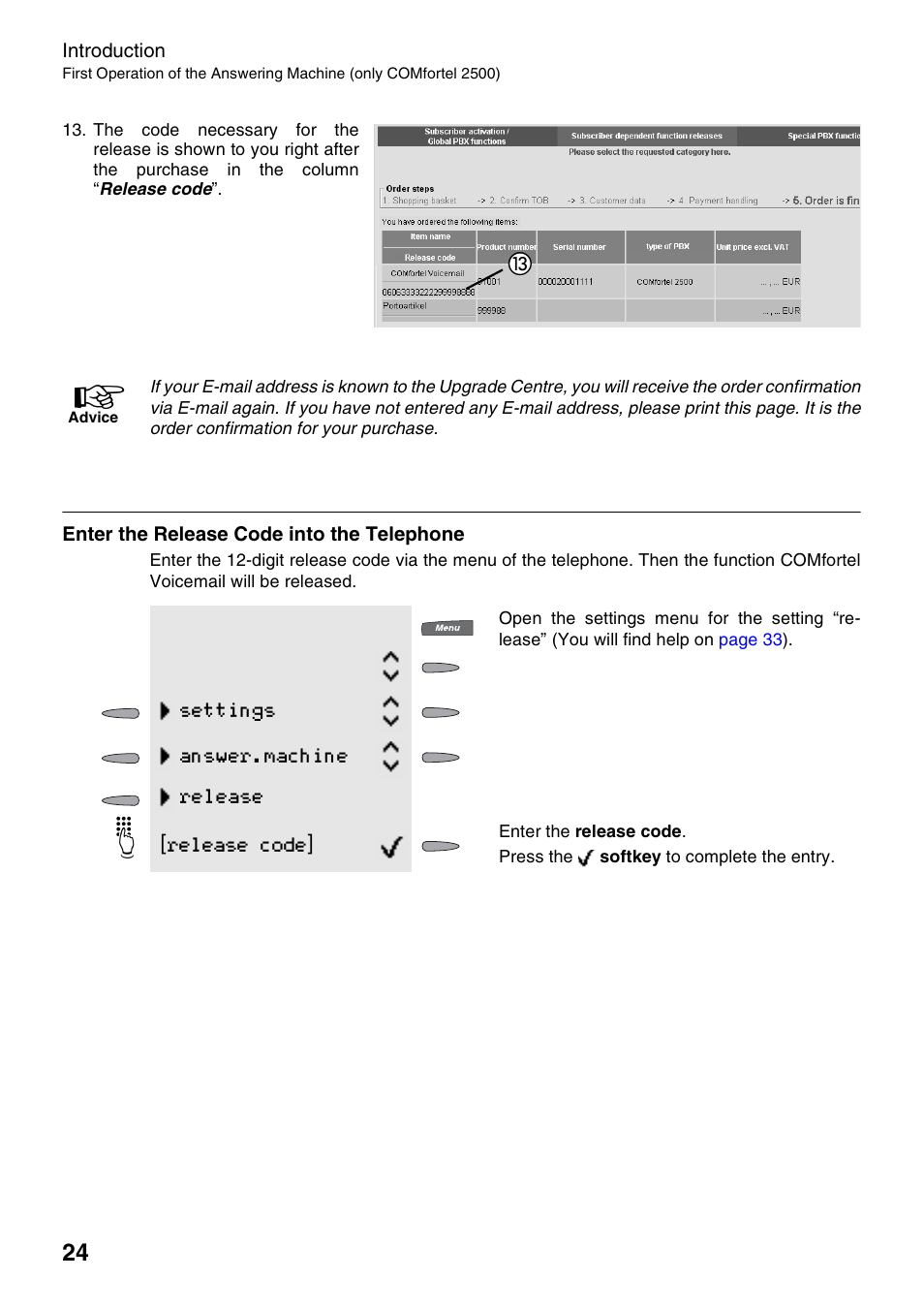 Enter the release code into the telephone | Auerswald 2500 User Manual | Page 24 / 236