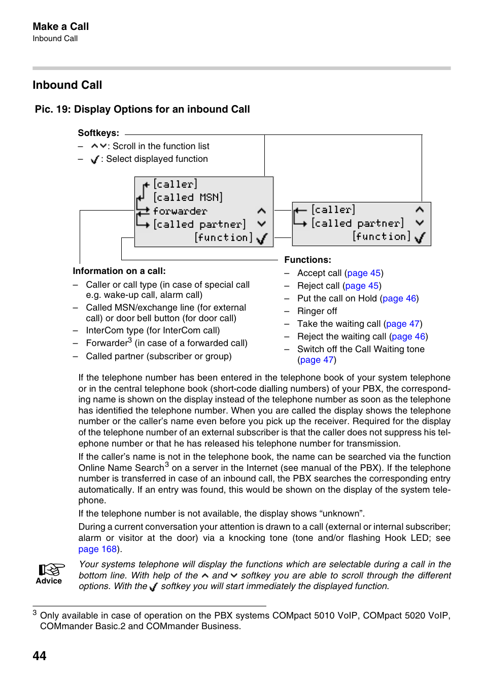 Inbound call, Pic. 19 : display options for an inbound call, Pic. 19: display options for an inbound call | Caller called partner function | Auerswald 2500 User Manual | Page 44 / 236