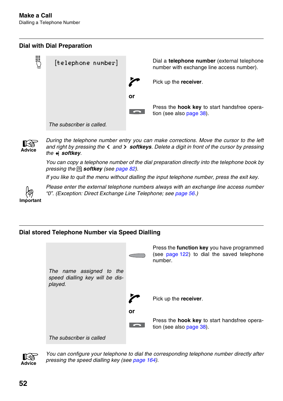 Dial with dial preparation, Dial stored telephone number via speed dialling | Auerswald 2500 User Manual | Page 52 / 236