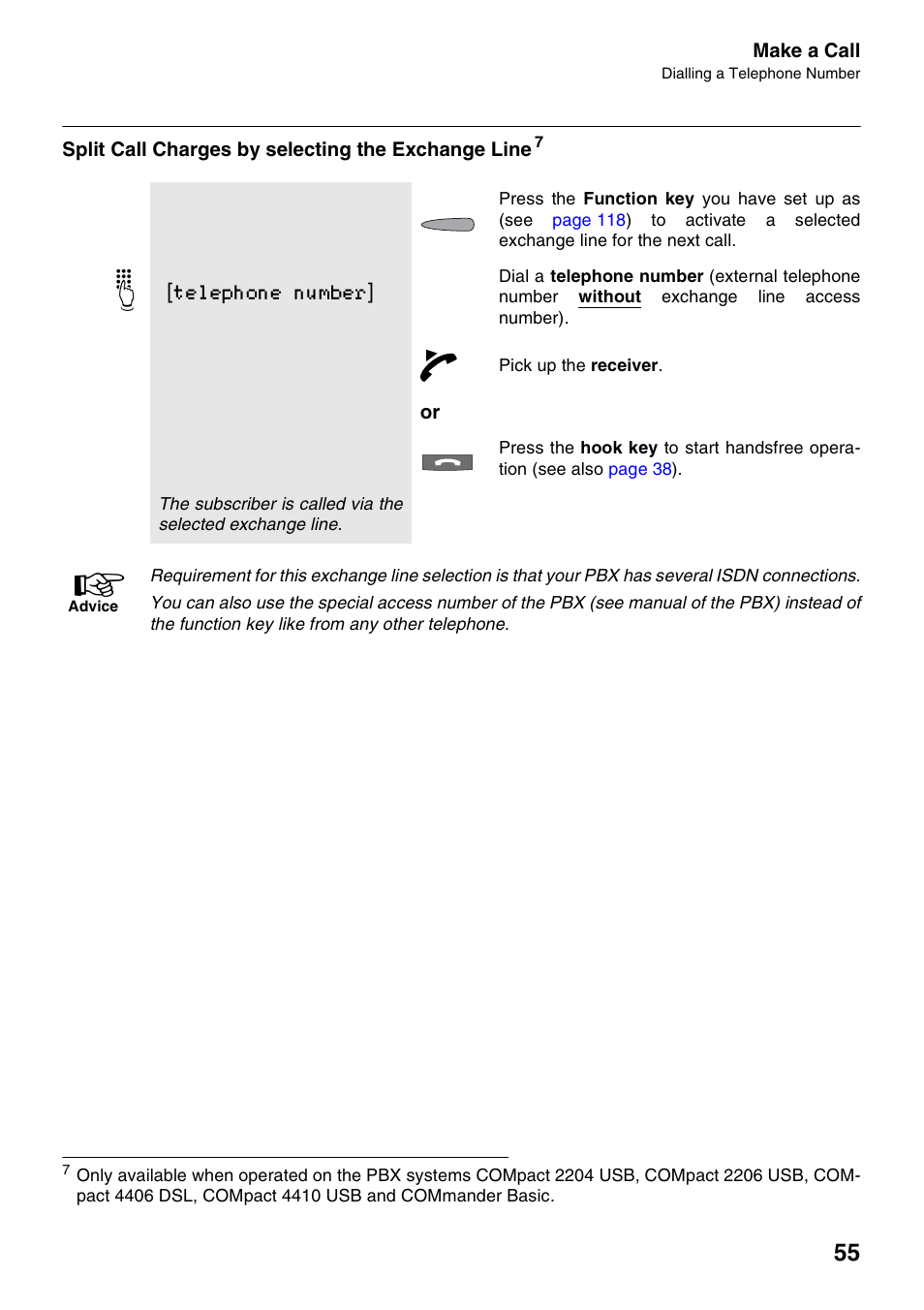 Split call charges by selecting the exchange line | Auerswald 2500 User Manual | Page 55 / 236