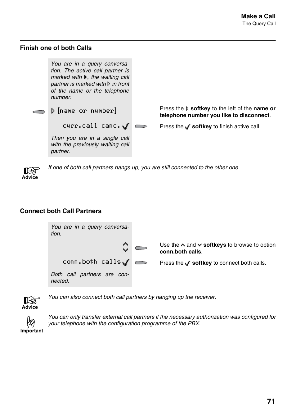 Finish one of both calls, Connect both call partners | Auerswald 2500 User Manual | Page 71 / 236