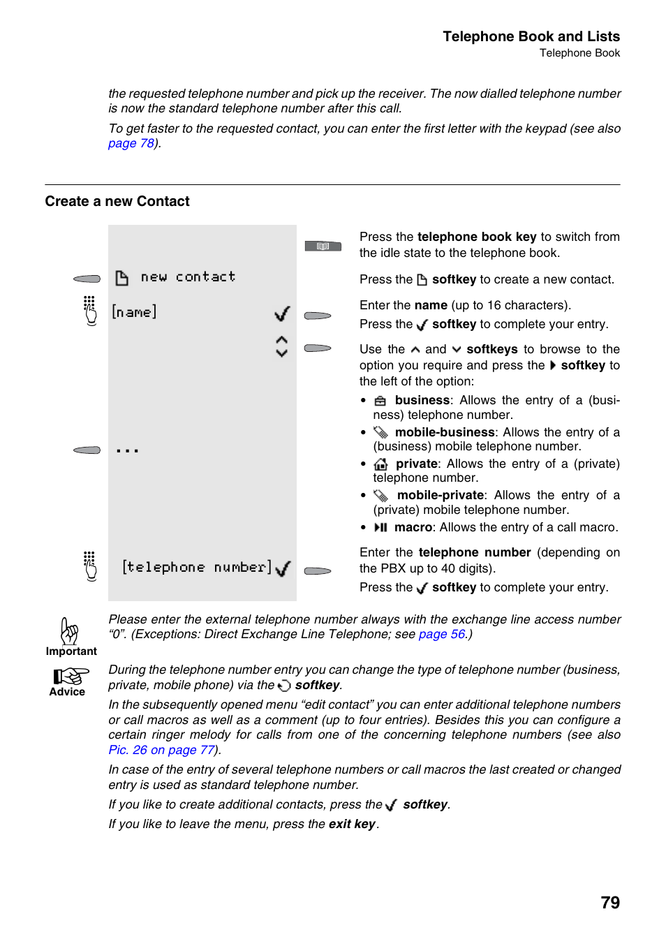 Create a new contact, New contact, Name | Telephone number | Auerswald 2500 User Manual | Page 79 / 236