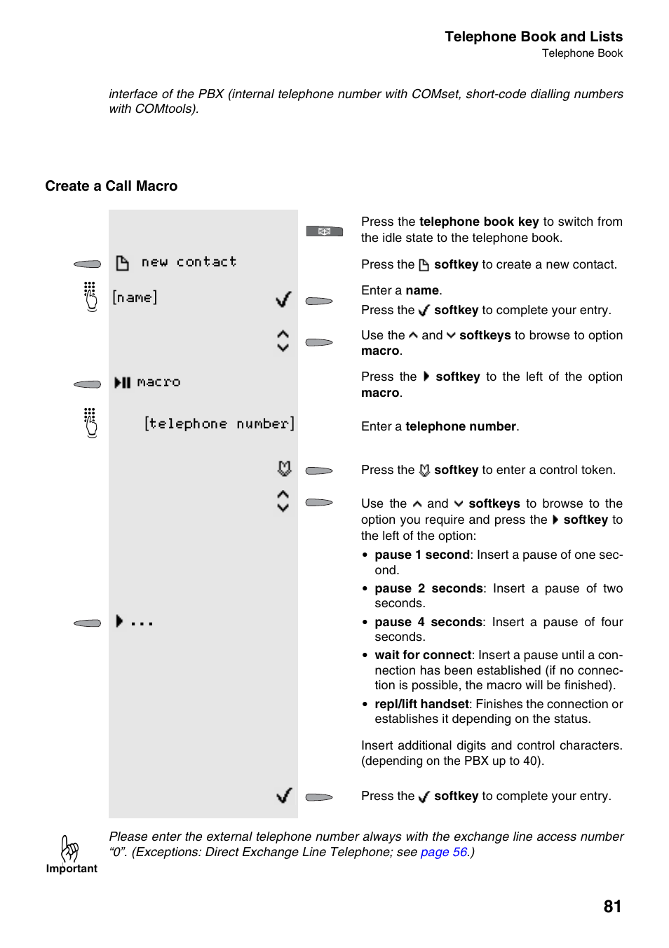 Create a call macro, New contact, Name | Macro, Telephone number | Auerswald 2500 User Manual | Page 81 / 236