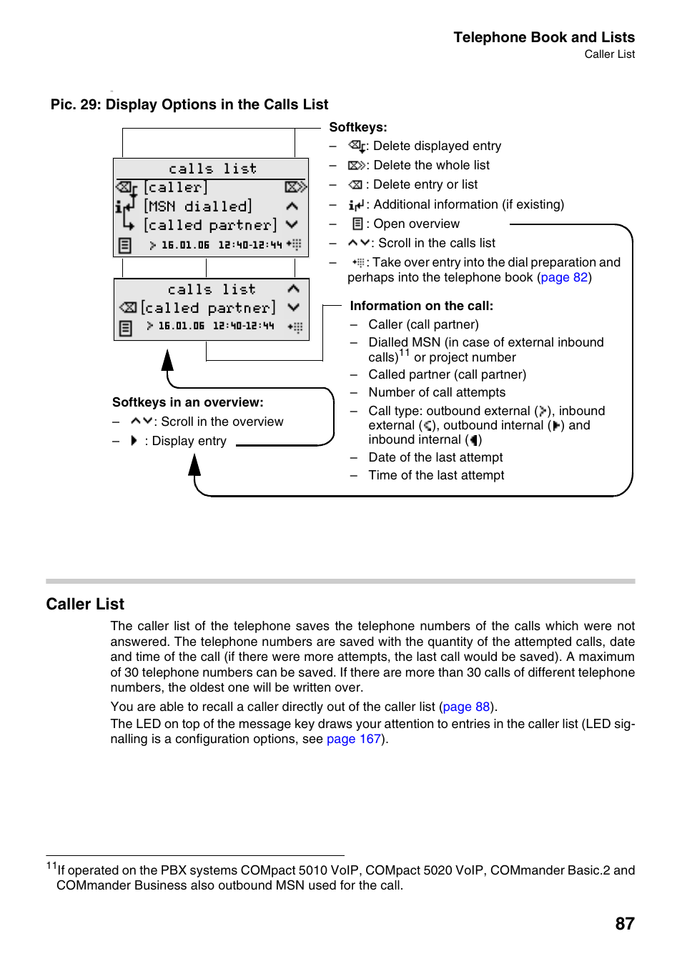 Pic. 29 : display options in the calls list, Caller list, Pic. 29: display options in the calls list | Auerswald 2500 User Manual | Page 87 / 236